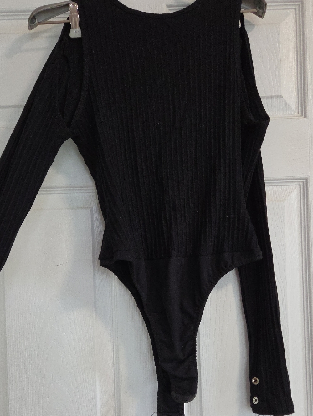 Maniere De Voir Black Ribbed Cold-Shoulder One-Piece Bodysuit